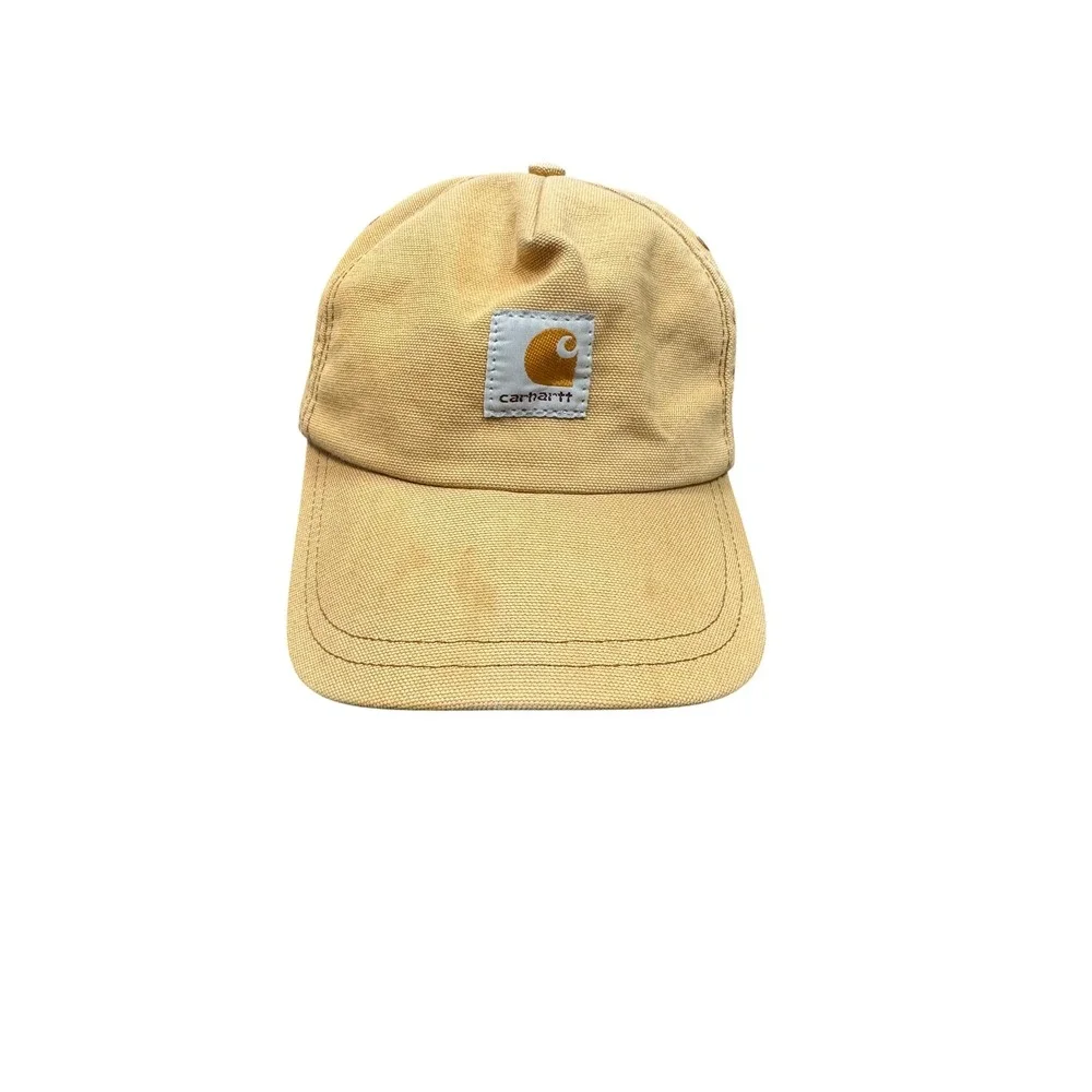 Carhartt Canvas Snapback Hat Kids OS Tan Good Vintage USA Made Logo Patch